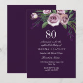 Invitation Rose de prune pourpre d'aubergine femmes 80e anniv (Devant / Derrière)