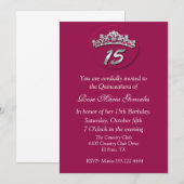 Invitation rose de Quinceañera de diadème (Devant / Derrière)