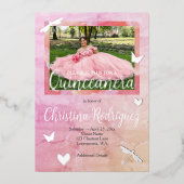 Invitation Rose de Quinceanera rose et argent (Recto)