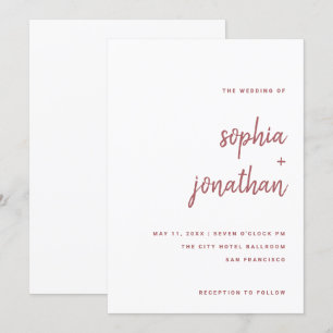 Invitation Rose de script minimaliste moderne rose MARIAGE