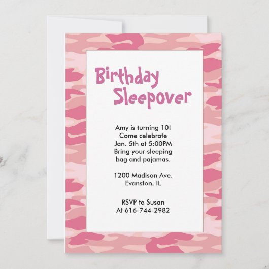 Invitation rose de Sleepover d'anniversaire de (Devant)