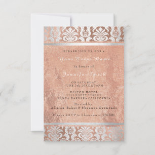 Invitation Rose de soie Gold Copper Silver Damask Bridal 16e