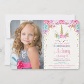 Invitation Rose de soirée pyjamas de licorne et anniversaire (Devant)