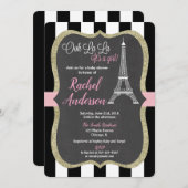 Invitation Rose de tableau de fille d'invitation de baby (Devant / Derrière)