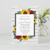Invitation Rose de tournesol Automne Floral Mariage de bois (Debout devant)