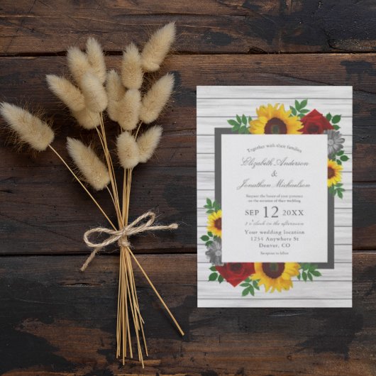 Invitation Rose de tournesol Automne Floral Mariage de bois