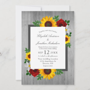 Invitation Rose de tournesol Automne Floral Mariage de bois