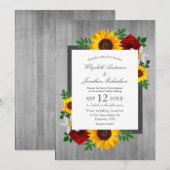 Invitation Rose de tournesol Automne Floral Mariage de bois (Devant / Derrière)