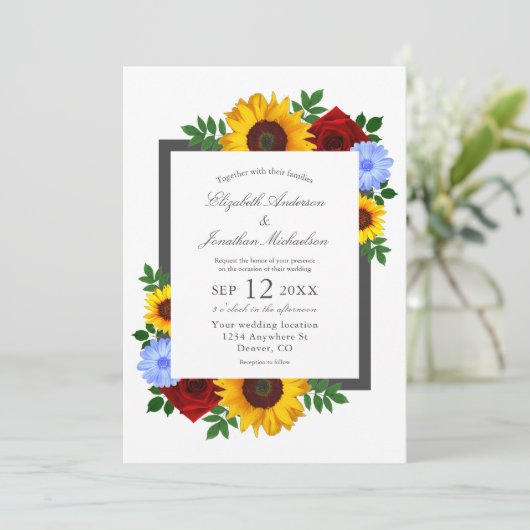 Invitation Rose de tournesol Automne Mariage floral (Debout devant)