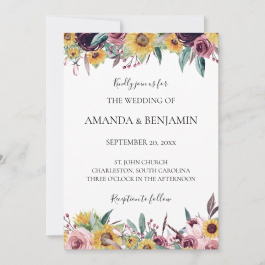 Invitation Rose de tournesol Bourgogne Rustique Automne Maria (Devant)