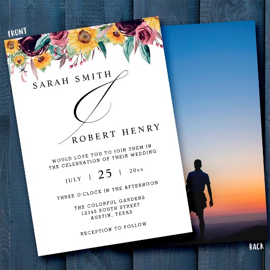 Invitation Rose de tournesol Bourgogne Rustique Automne Maria