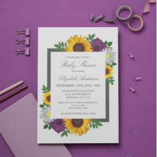 Invitation Rose de tournesol Daisy Automne Baby shower Floral