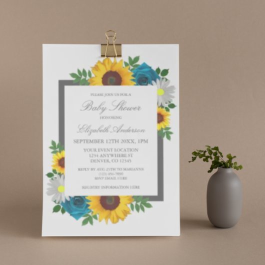 Invitation Rose de tournesol Daisy Baby shower floral