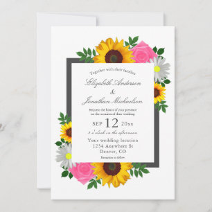 Invitation Rose de tournesol Daisy Floral Mariage