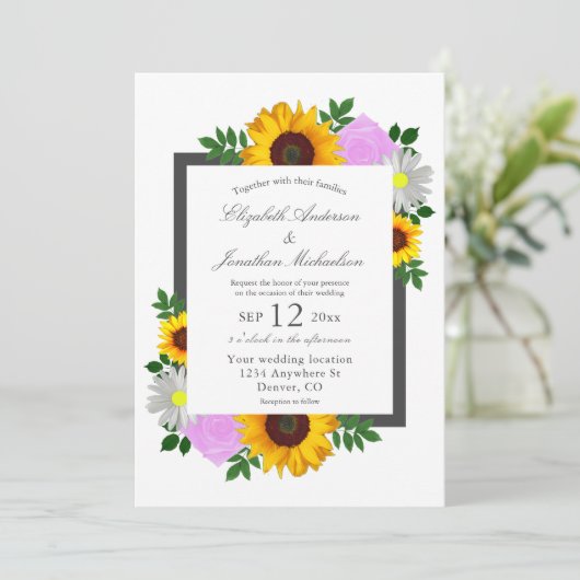 Invitation Rose de tournesol Daisy Floral Mariage (Debout devant)