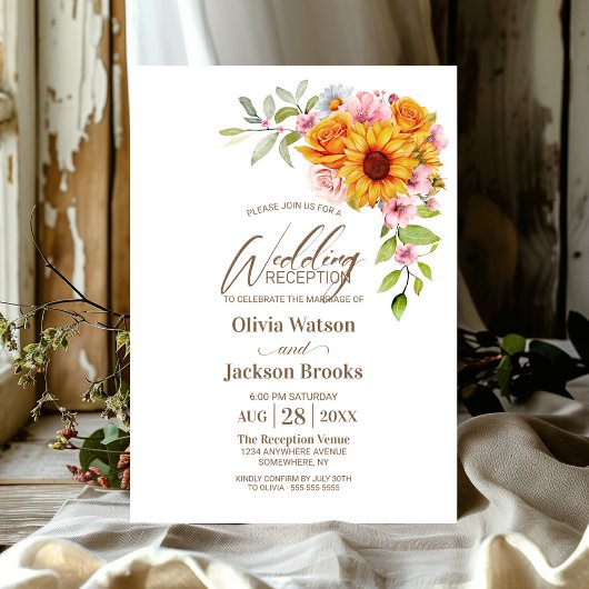 Invitation Rose de tournesol Réception de mariage floral