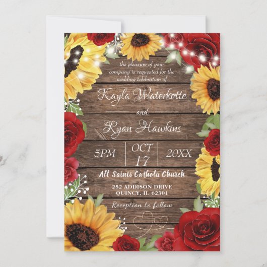 Invitation Rose de tournesol rustique Arrière - plan Mariage (Devant)