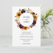 Invitation Rose de tournesol rustique Bourgogne Mariage de co (Debout devant)