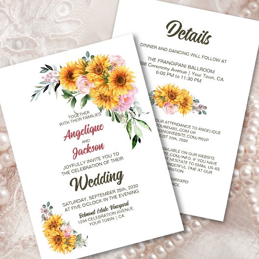 Invitation Rose de tournesol tout en un Mariage