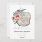 Invitation Rose de tranche de bois et Mariage d'eucalyptus (Devant)