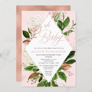 Invitation Rose de verdure dorée fleurie Baby shower virtuel 