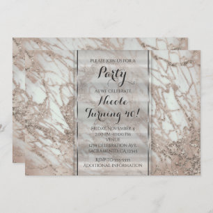 Invitation Rose de verre de marbre rose or Silver Party Invit