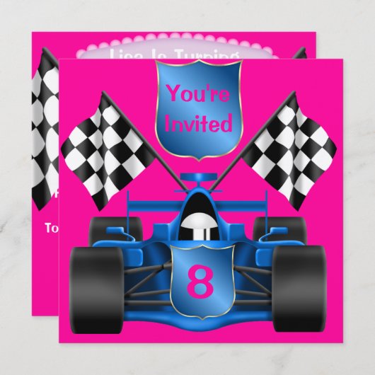 Invitation ROSE de VOITURE DE COURSE (Devant / Derrière)