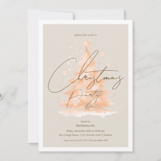 Invitation Rose d'entreprise Gold Christmas Tree Fête de Noël (Devant)