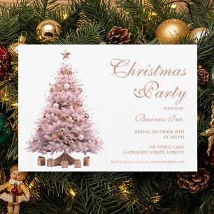 Invitation Rose d'entreprise Gold Christmas Tree Fête de Noël