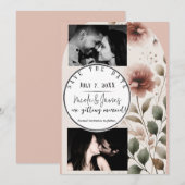 Invitation Rose des sables rose et vert floral à sauver la da (Devant / Derrière)