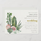 INVITATION ROSE DÉSERT FLORAL CACTI FAUNA MARIAGE D'EAU (Devant / Derrière)