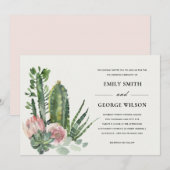 INVITATION ROSE DÉSERT FLORAL CACTI FAUNA MARIAGE D'EAU (Devant / Derrière)