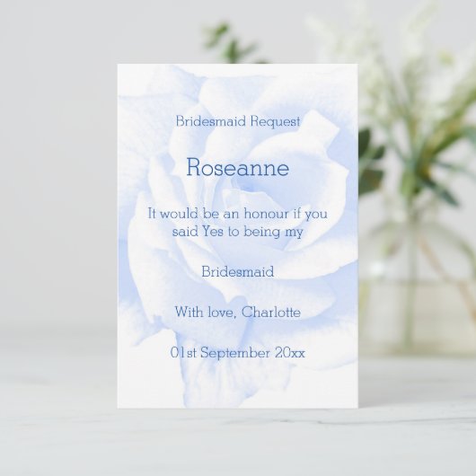 Invitation Rose Design Bleu couleur Bridesmaid Demande (Debout devant)