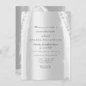 Invitation Rose d'étincelle blanche nuptiale gris argenté dia (Devant / Derrière)