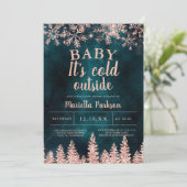 Invitation Rose d'hiver baby shower de pin de neige (Debout devant)