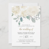 Invitation Rose d'hiver Blanc or Mariage Floral (Devant)