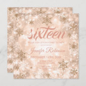 Invitation Rose d'hiver Gold Sweet 16 Parties scintillant Épe (Devant / Derrière)