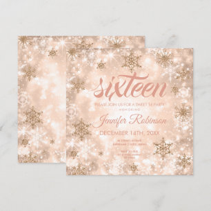 Invitation Rose d'hiver Gold Sweet 16 Parties scintillant Spa
