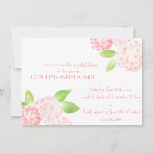 Invitation rose d'hortensia d'aquarelle (Devant)