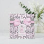 Invitation Rose Diamond rose et gris doux 16 Anniversaire (Debout devant)