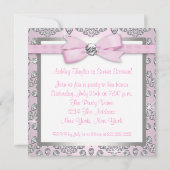 Invitation Rose Diamond rose et gris doux 16 Anniversaire (Dos)