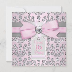 Invitation Rose Diamond rose et gris doux 16 Anniversaire