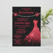 Invitation Rose Diamond Rouge Bourgogne Moderne Quinceañera (Debout devant)
