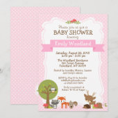Invitation Rose d'invitation de baby shower de forêt de (Devant / Derrière)