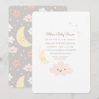 Rose d'invitation de baby shower de lune et