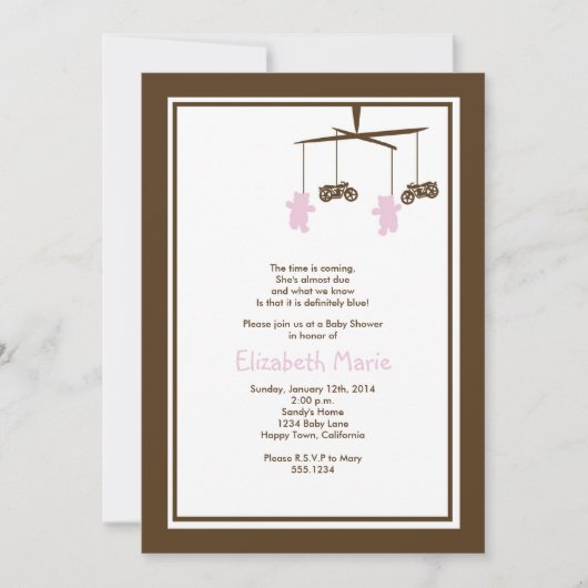 Invitation ROSE d'invitation de baby shower de moto (Devant)