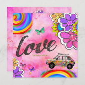 Invitation Rose d'invitation de colorant de cravate de hippie (Devant / Derrière)