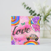 Invitation Rose d'invitation de colorant de cravate de hippie (Debout devant)