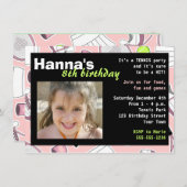 Invitation Rose d'invitation de fête d'anniversaire de tennis (Devant / Derrière)