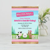 Invitation Rose d'invitation de fille d'anniversaire de ferme (Debout devant)